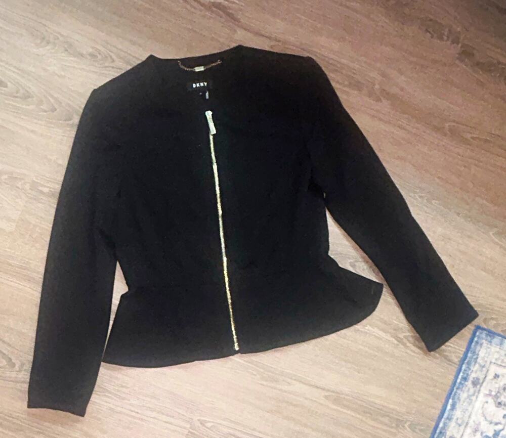 DKNY Women’s Black Full Zip Basic Jacket Long Sleeve Short Length Size 10
